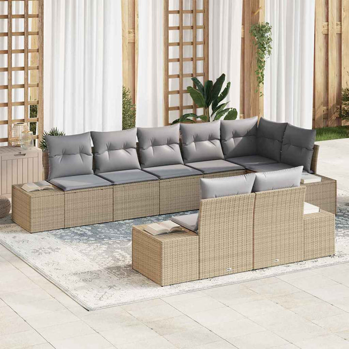 Havesofa Sæt med opbevaring 8 pcs Beige og lys grå Poly rattan