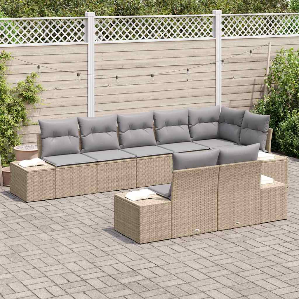 Havesofa Sæt med opbevaring 8 pcs Beige og lys grå Poly rattan