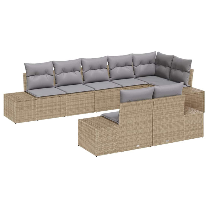Havesofa Sæt med opbevaring 8 pcs Beige og lys grå Poly rattan