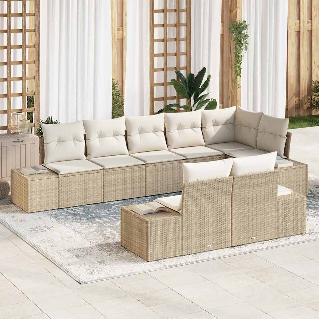 Havesofa Sæt med opbevaring 8 pcs Beige og creme Poly rattan