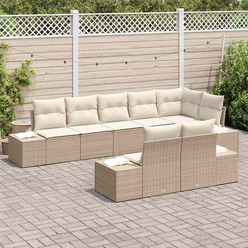 Havesofa Sæt med opbevaring 8 pcs Beige og creme Poly rattan