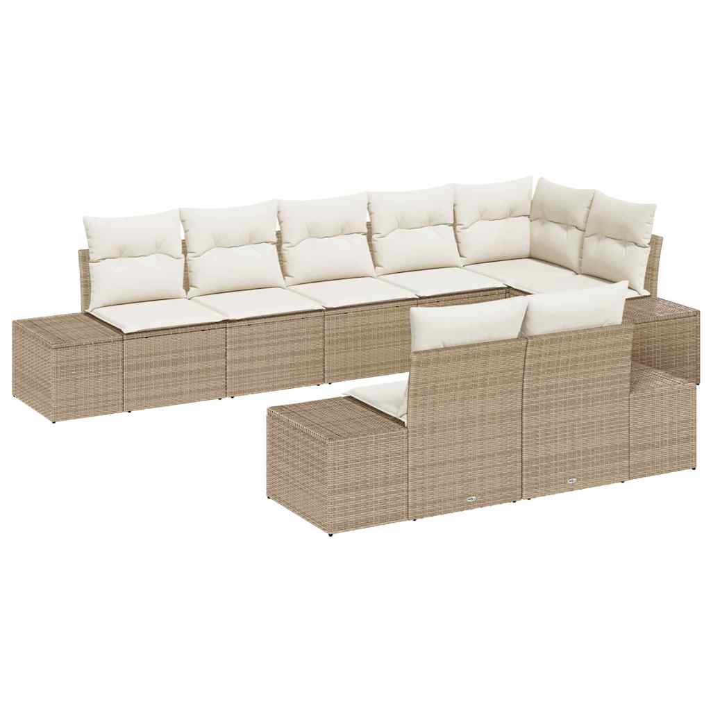 Havesofa Sæt med opbevaring 8 pcs Beige og creme Poly rattan