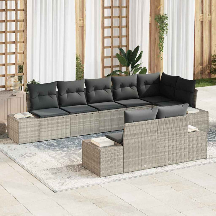 Havesofa Sæt med opbevaring 8 pcs Lysegrå Poly rattan