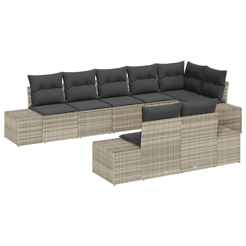 Havesofa Sæt med opbevaring 8 pcs Lysegrå Poly rattan