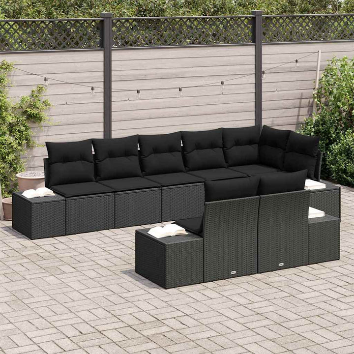 Havesofa Sæt med opbevaring 8 pcs Sort Poly rattan