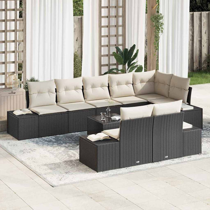 Havesofa Sæt med opbevaring Sort og Cream Poly rattan