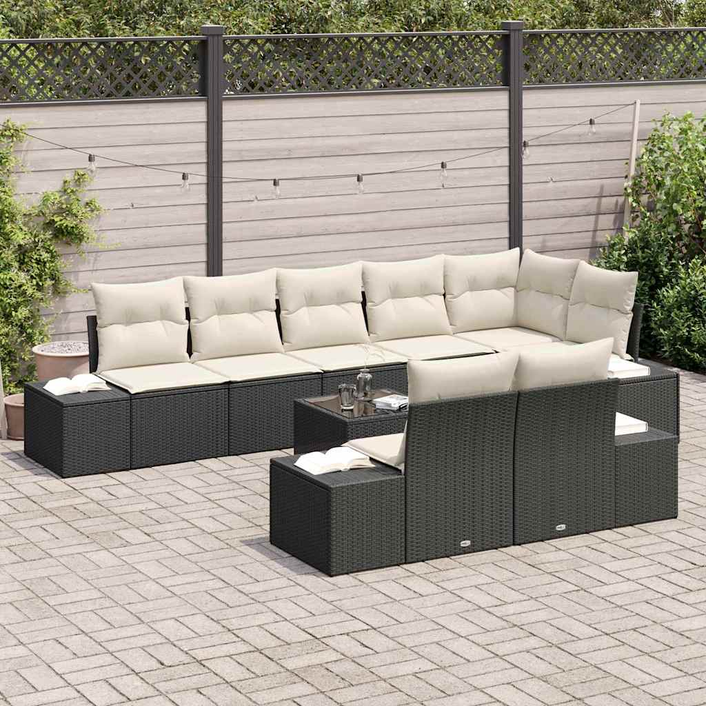 Havesofa Sæt med opbevaring Sort og Cream Poly rattan