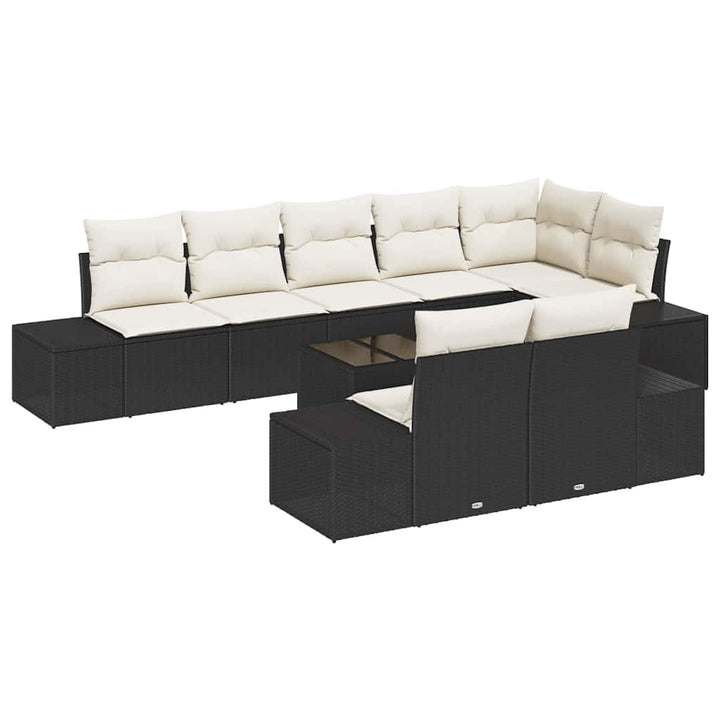 Havesofa Sæt med opbevaring Sort og Cream Poly rattan