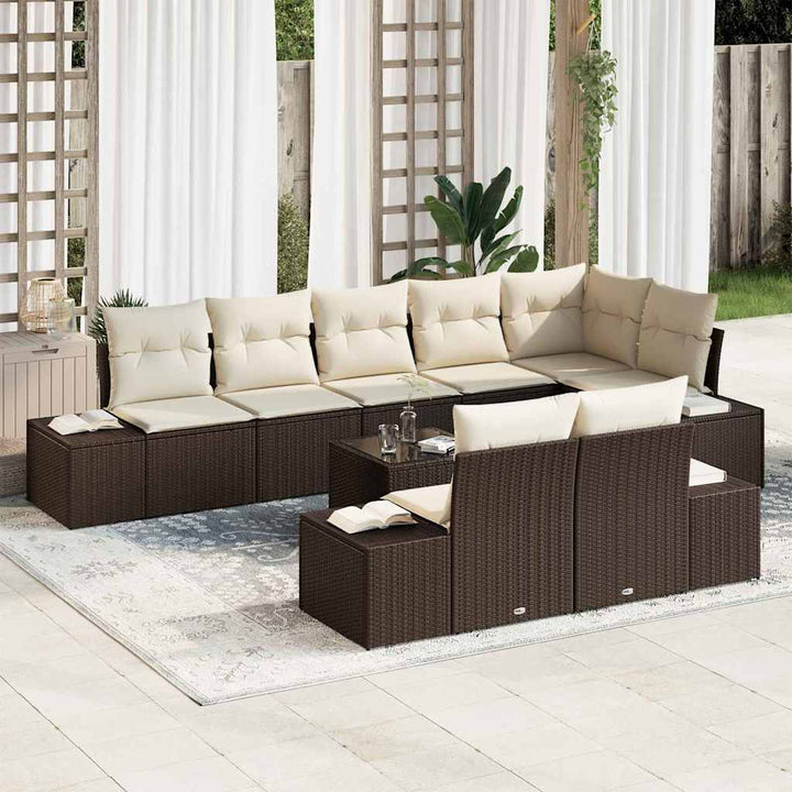 Havesofa Sæt med opbevaring Brun og Creme Poly rattan