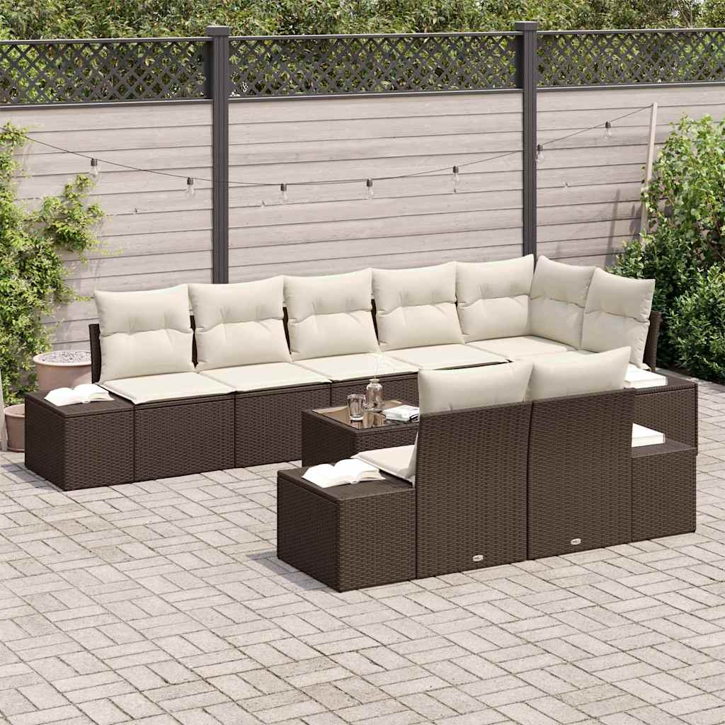 Havesofa Sæt med opbevaring Brun og Creme Poly rattan