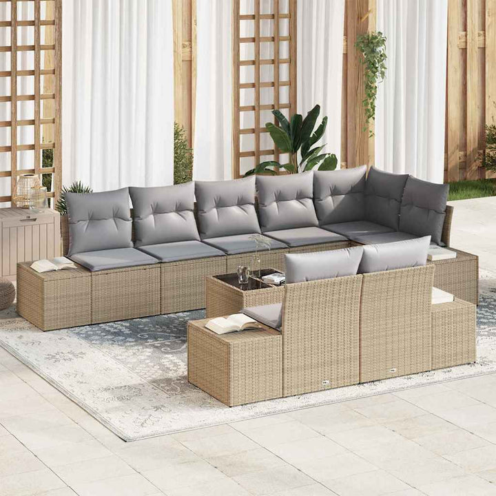 Havesofa Sæt med opbevaring Beige og lys grå Poly rattan