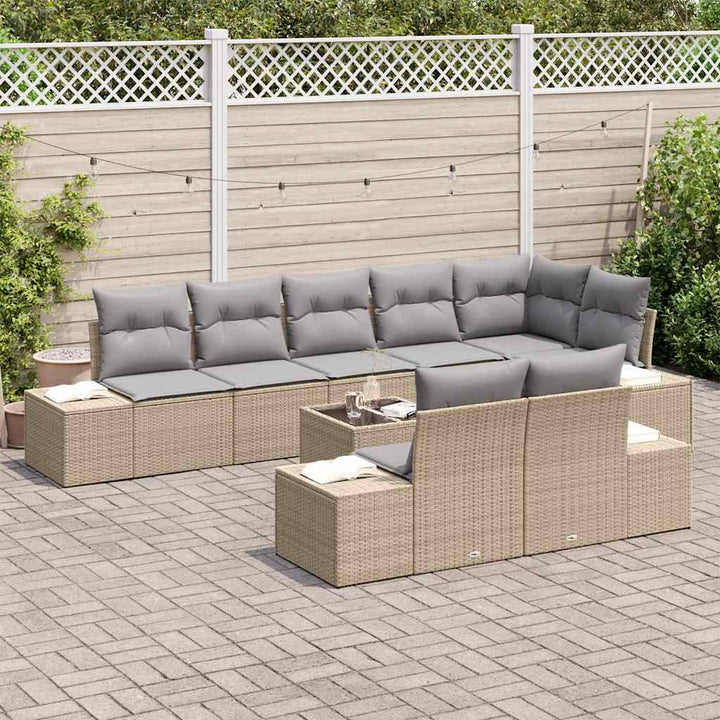 Havesofa Sæt med opbevaring Beige og lys grå Poly rattan