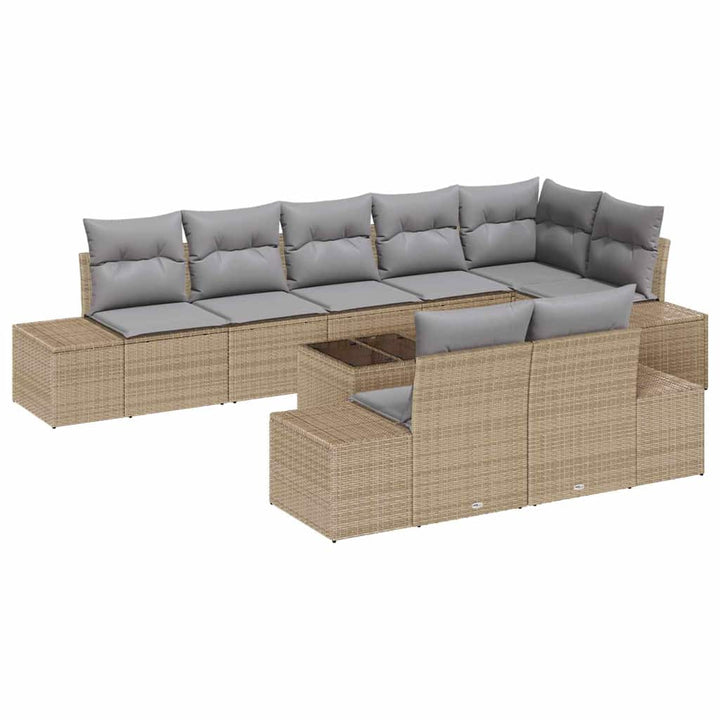 Havesofa Sæt med opbevaring Beige og lys grå Poly rattan