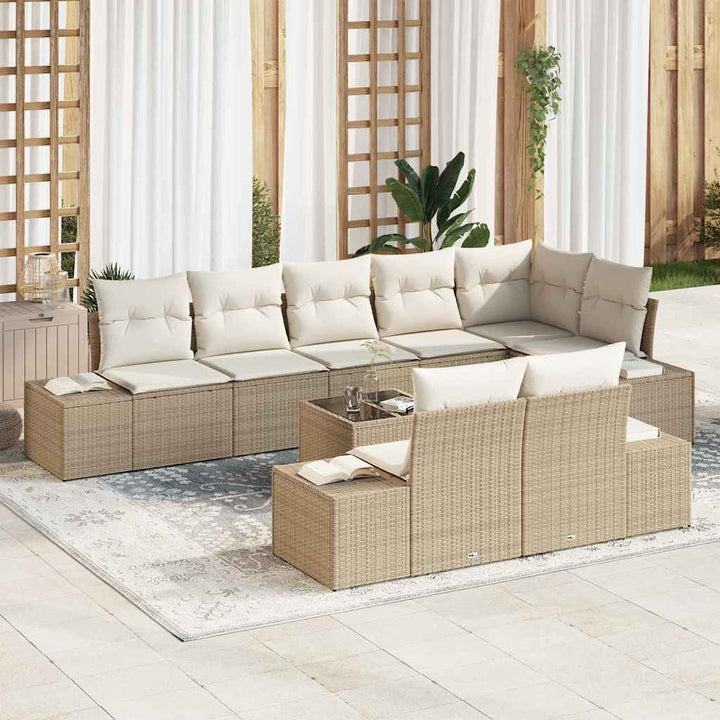 Havesofa Sæt med opbevaring Beige og creme Poly rattan