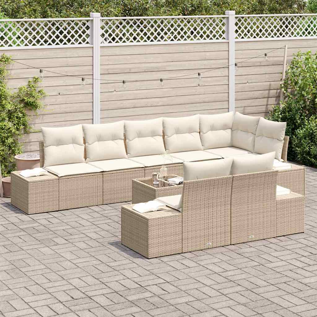 Havesofa Sæt med opbevaring Beige og creme Poly rattan
