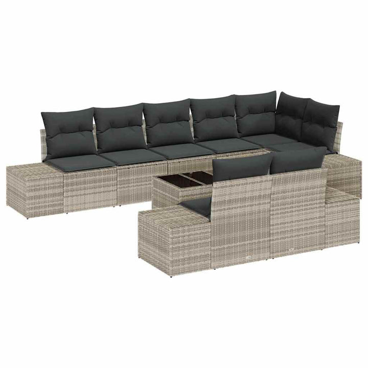 Havesofa Sæt med opbevaring Lysegrå Poly rattan