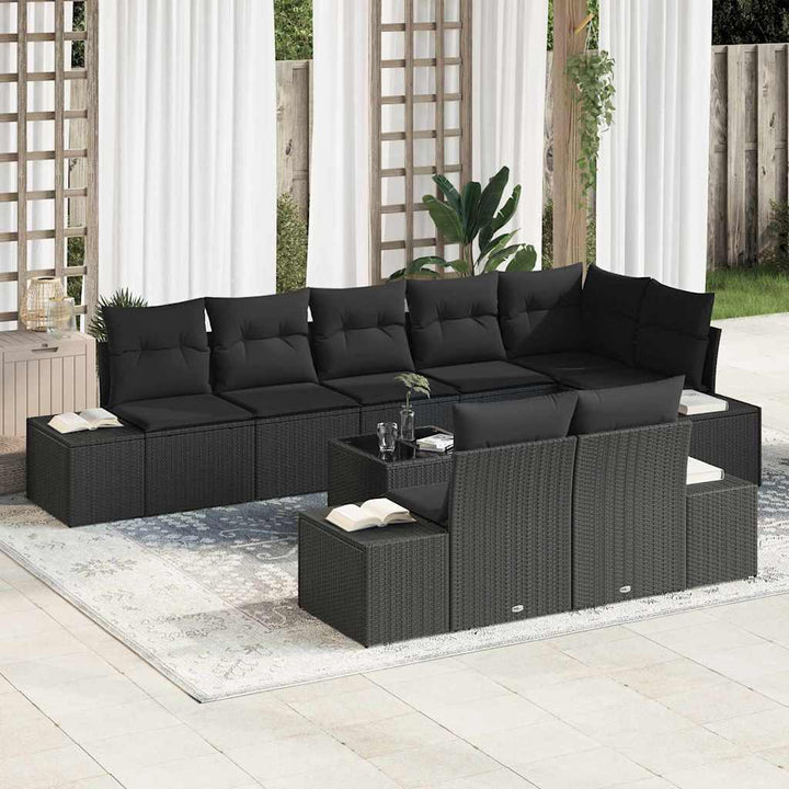 Havesofa Sæt med opbevaring Sort Poly rattan