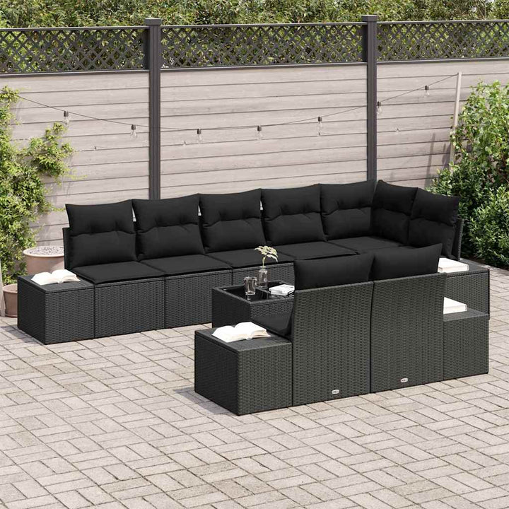 Havesofa Sæt med opbevaring Sort Poly rattan