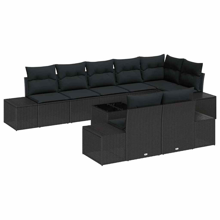 Havesofa Sæt med opbevaring Sort Poly rattan