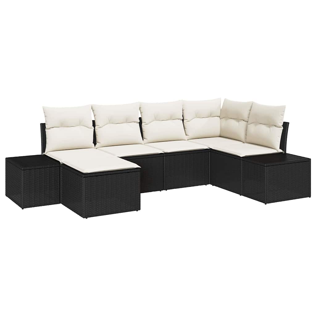 Havesofa Sæt med pude 6 pcs Sort og Cream polyrattan