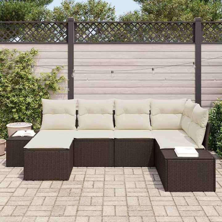 Havesofa Sæt med pude 6 pcs Brun og Creme polyrattan