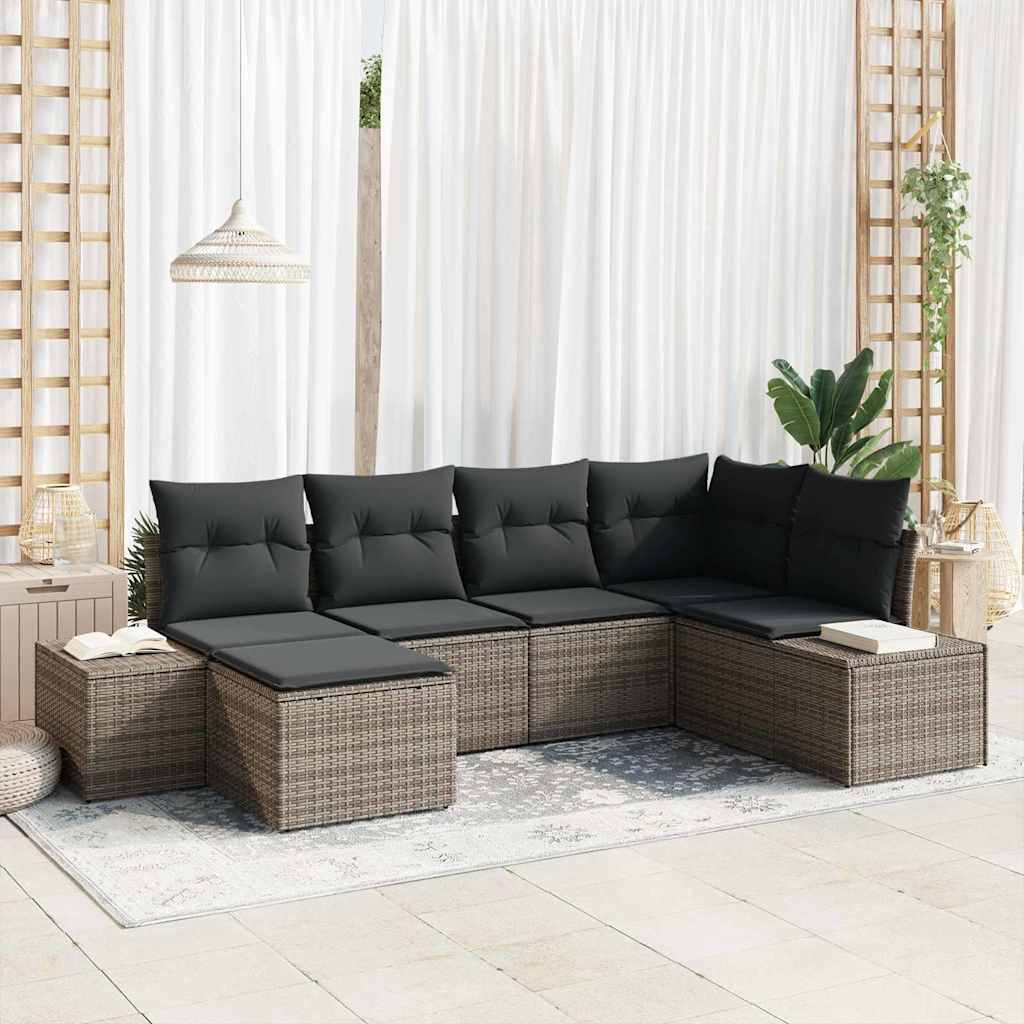 Havesofa Sæt med pude med opbevaring 6 pcs Grå polyrattan