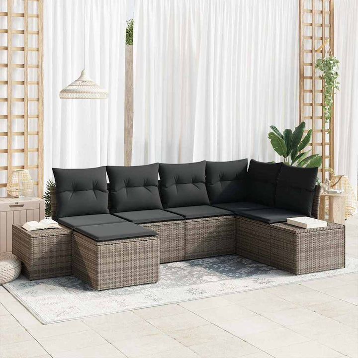 Havesofa Sæt med pude med opbevaring 6 pcs Grå polyrattan
