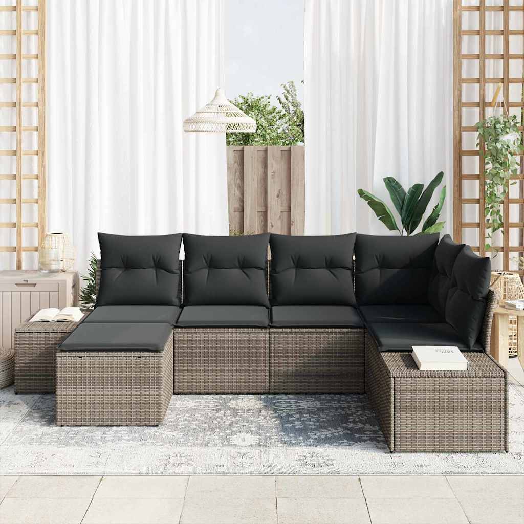 Havesofa Sæt med pude med opbevaring 6 pcs Grå polyrattan
