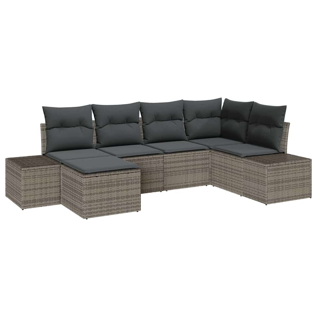 Havesofa Sæt med pude med opbevaring 6 pcs Grå polyrattan