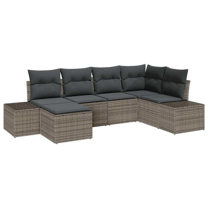 Havesofa Sæt med pude med opbevaring 6 pcs Grå polyrattan