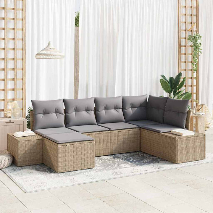 Havesofa Sæt med pude 6 pcs Beige og lys grå polyrattan