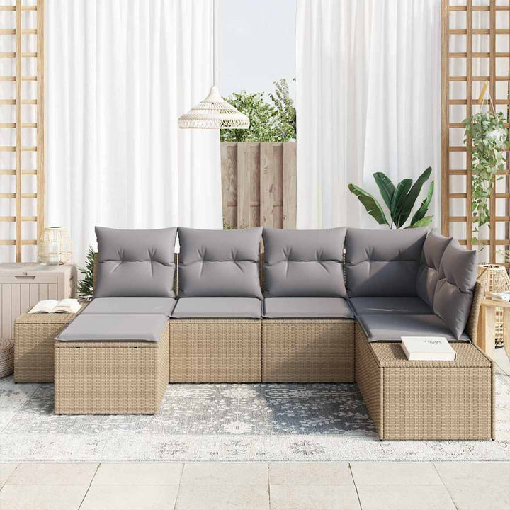 Havesofa Sæt med pude 6 pcs Beige og lys grå polyrattan