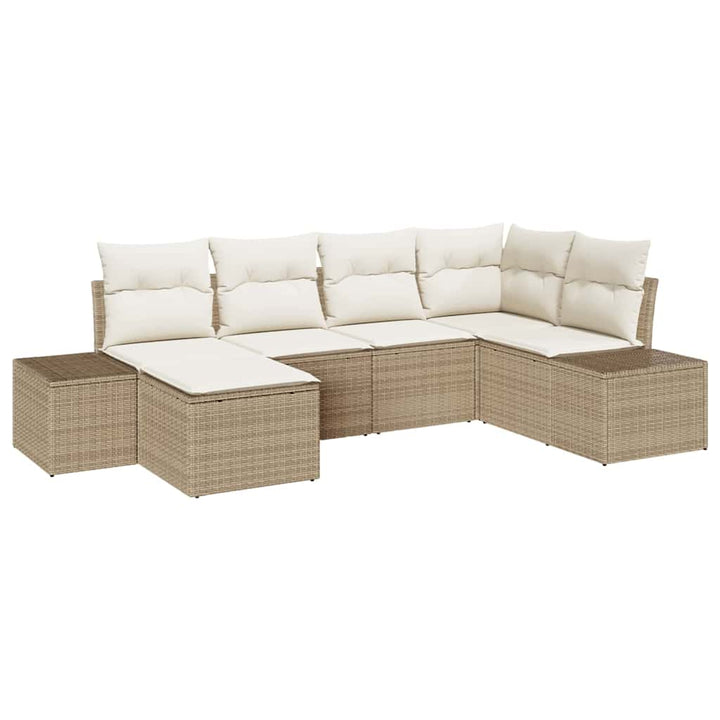 Havesofa Sæt med pude 6 pcs Beige og creme polyrattan