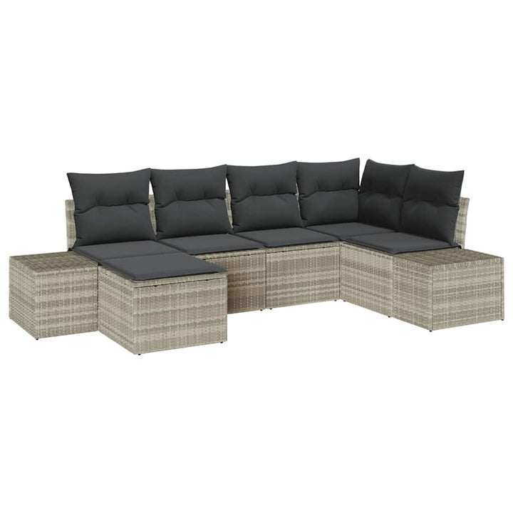 Havesofa Sæt med pude med opbevaring 6 pcs Lysegrå polyrattan