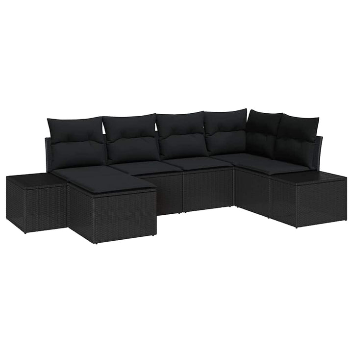 Havesofa Sæt med pude med opbevaring 6 pcs Sort polyrattan