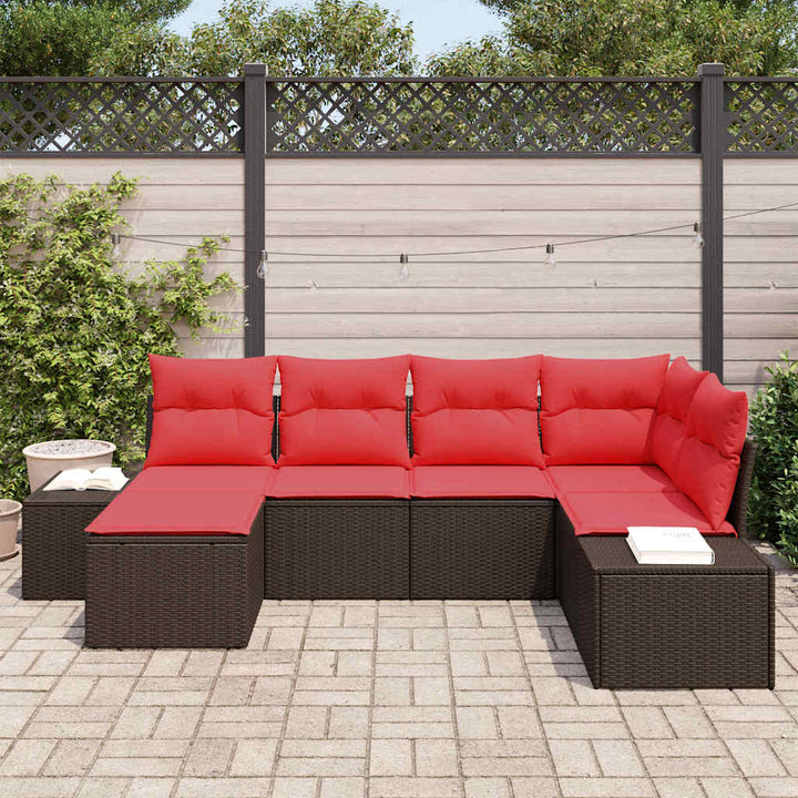 Havesofa Sæt 6 stk. Brun og Rød polyrattan