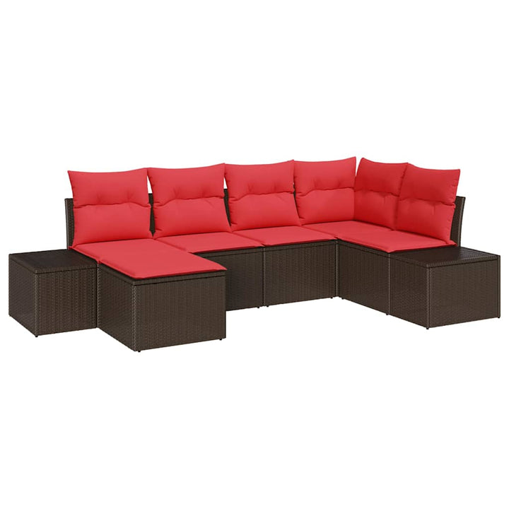 Havesofa Sæt 6 stk. Brun og Rød polyrattan