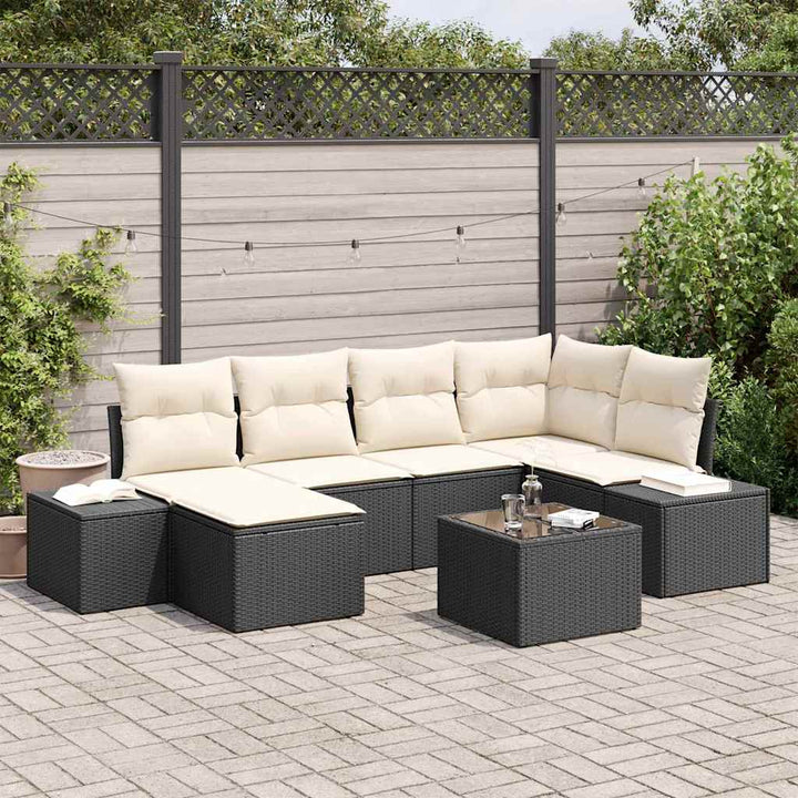 Havesofa Sæt med pude 6 pcs Sort og Cream polyrattan