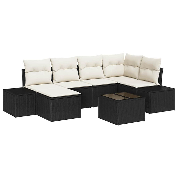 Havesofa Sæt med pude 6 pcs Sort og Cream polyrattan