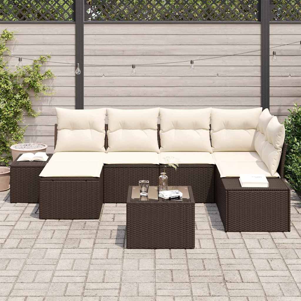 Havesofa Sæt med pude 6 pcs Brun og Creme polyrattan