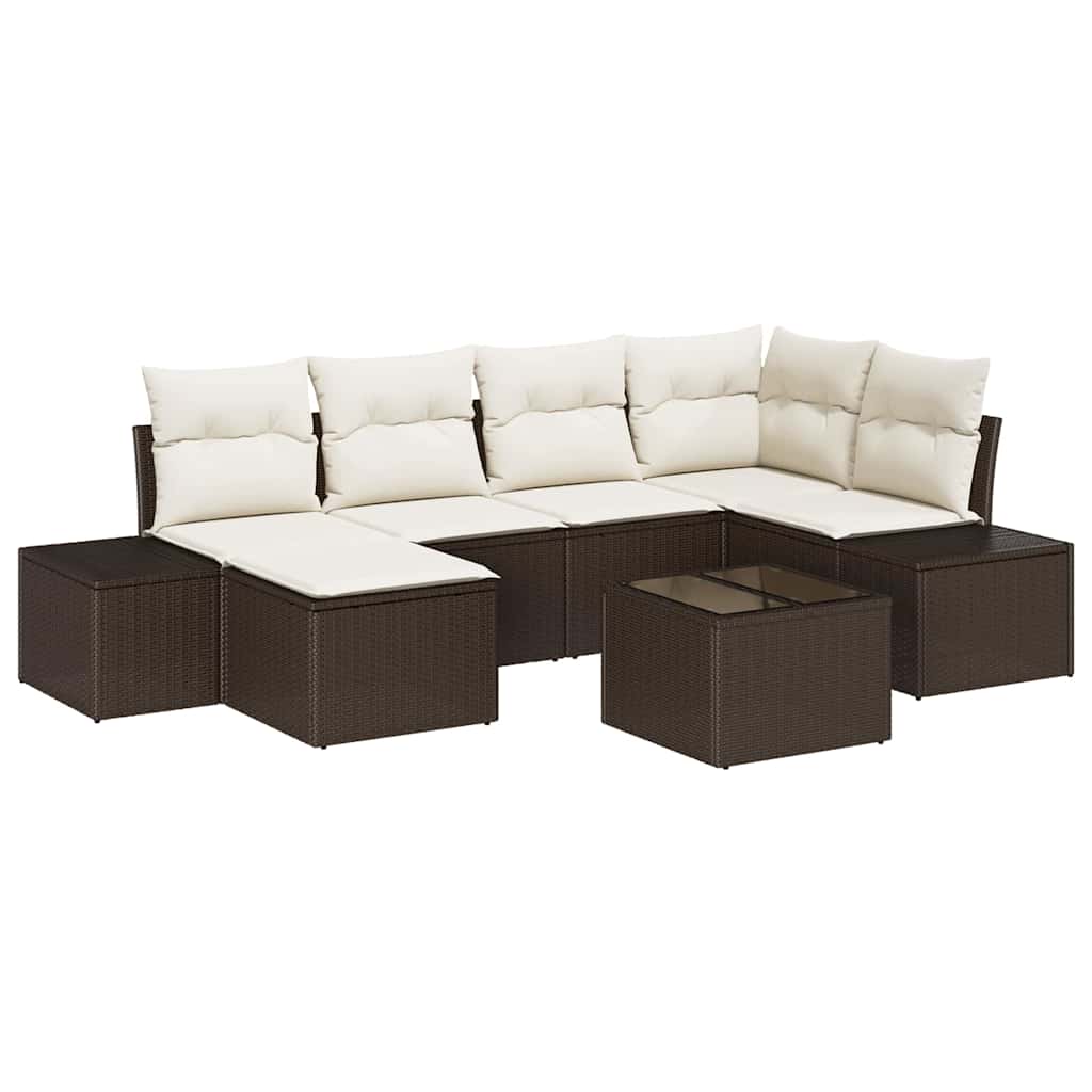 Havesofa Sæt med pude 6 pcs Brun og Creme polyrattan