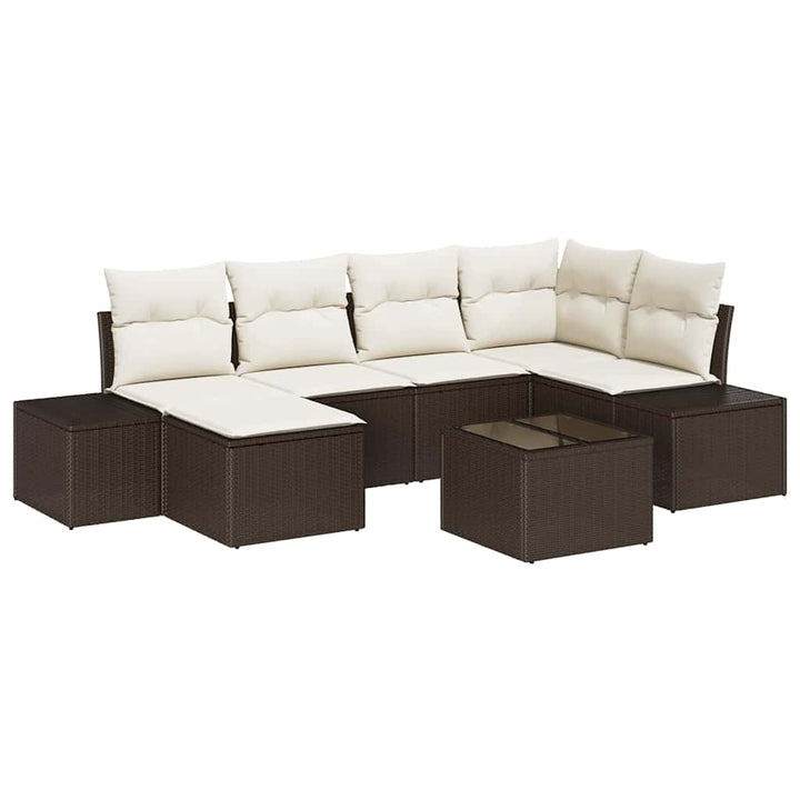 Havesofa Sæt med pude 6 pcs Brun og Creme polyrattan