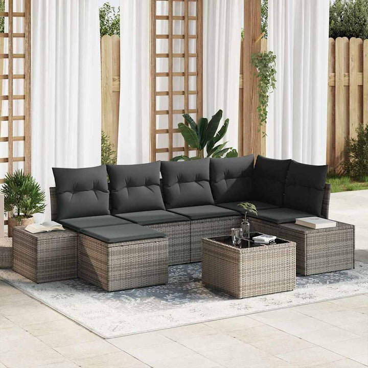 Havesofa Sæt med pude med opbevaring 6 pcs Grå polyrattan