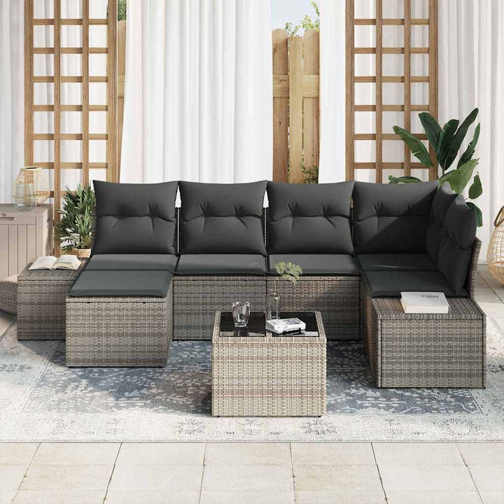 Havesofa Sæt med pude med opbevaring 6 pcs Grå polyrattan