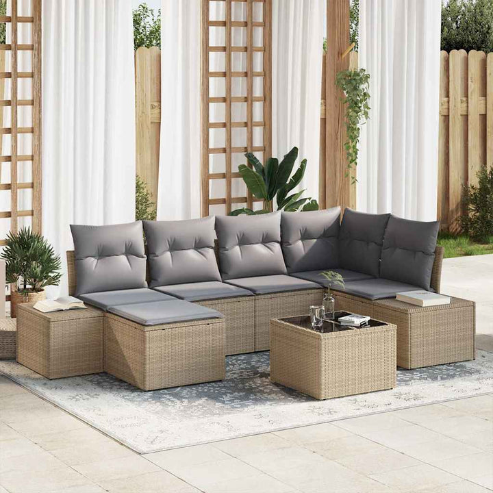 Havesofa Sæt med pude 6 pcs Beige og lys grå polyrattan