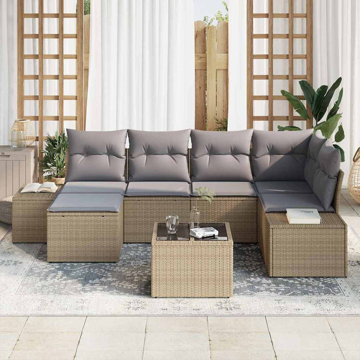 Havesofa Sæt med pude 6 pcs Beige og lys grå polyrattan