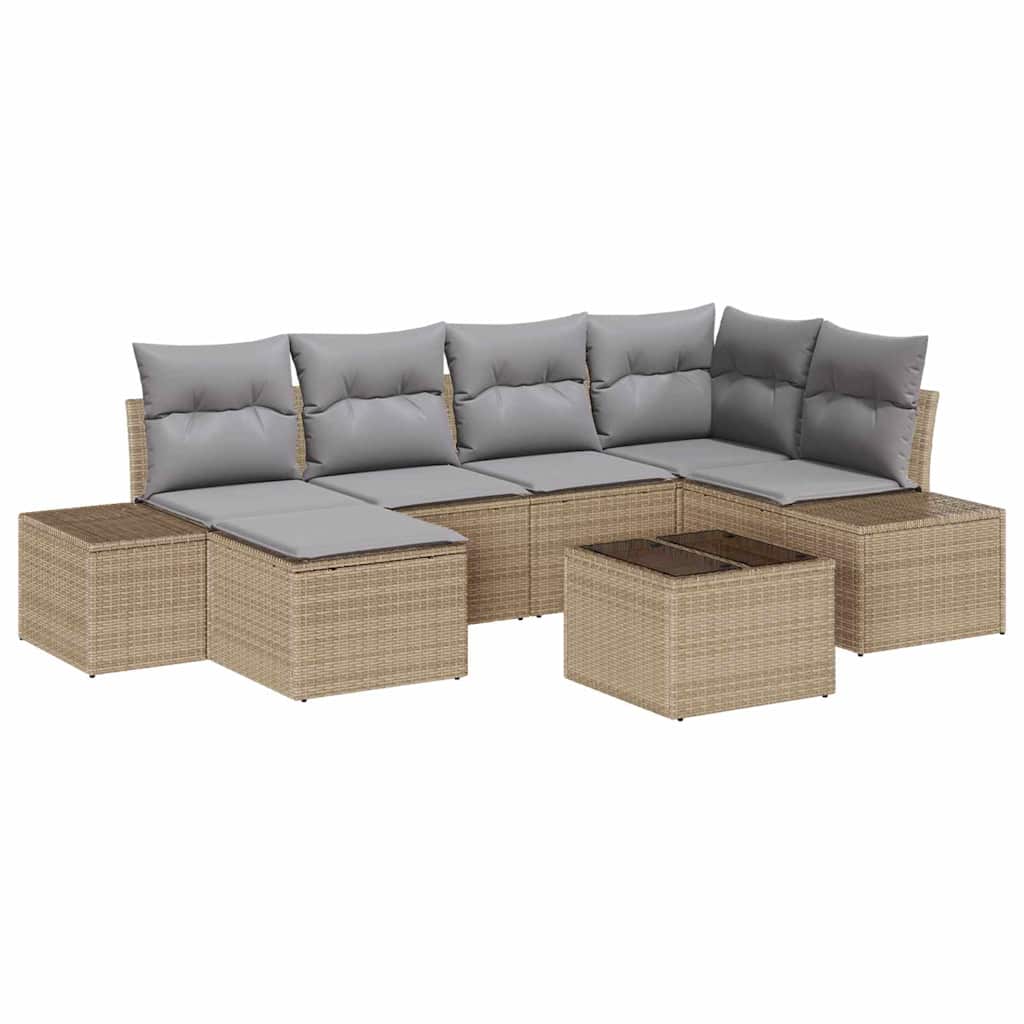 Havesofa Sæt med pude 6 pcs Beige og lys grå polyrattan