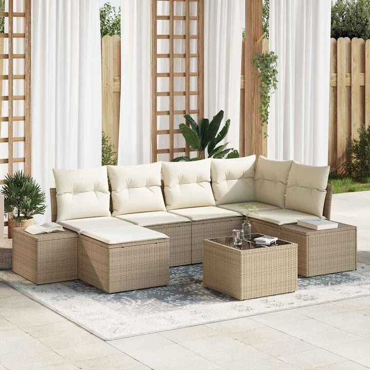Havesofa Sæt med pude 6 pcs Beige og creme polyrattan
