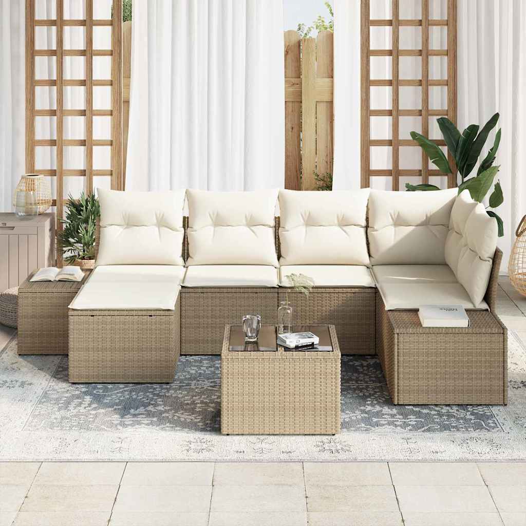 Havesofa Sæt med pude 6 pcs Beige og creme polyrattan