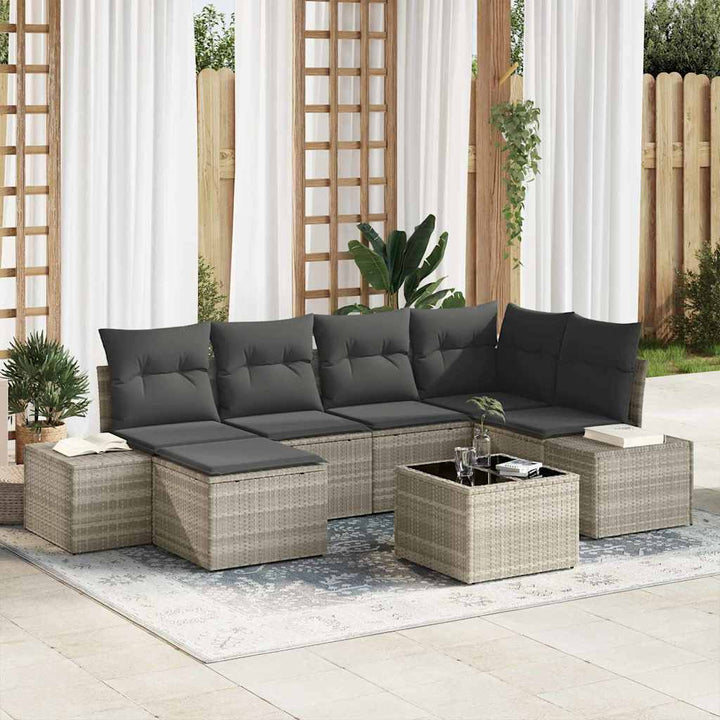 Havesofa Sæt med pude med opbevaring 6 pcs Lysegrå polyrattan